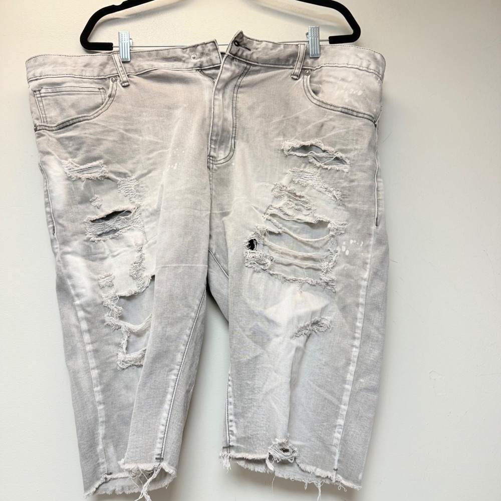 Smoke Rise Denim Shorts Mens 44 Grey Excellent Distressed Paint‎ Splatter 9908